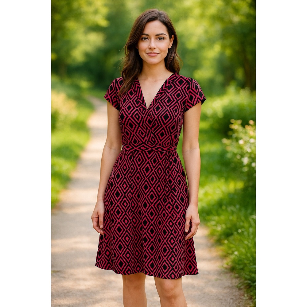 Liz Claiborne Pink Black Geometric Fit & Flare Dress S